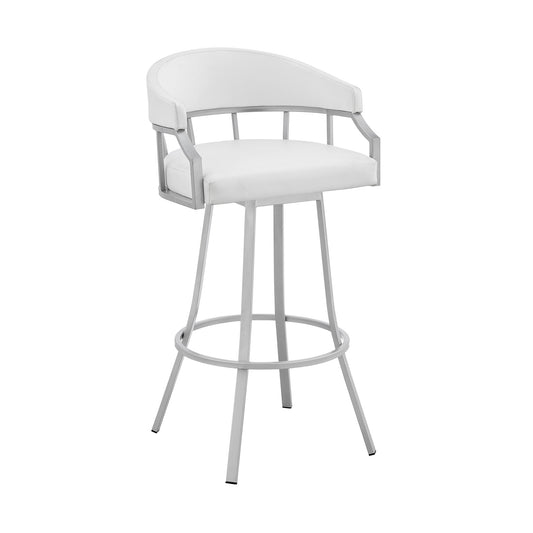 36" White Faux Leather And Iron Swivel Low Back Counter Height Bar Chair
