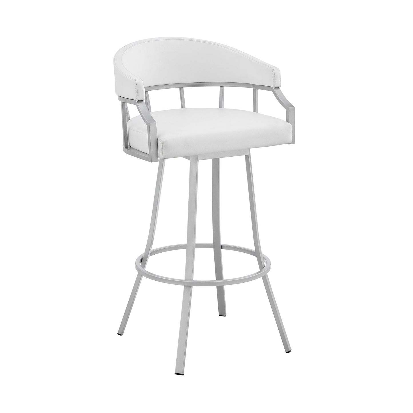 40" White Faux Leather And Iron Swivel Low Back Bar Height Chair