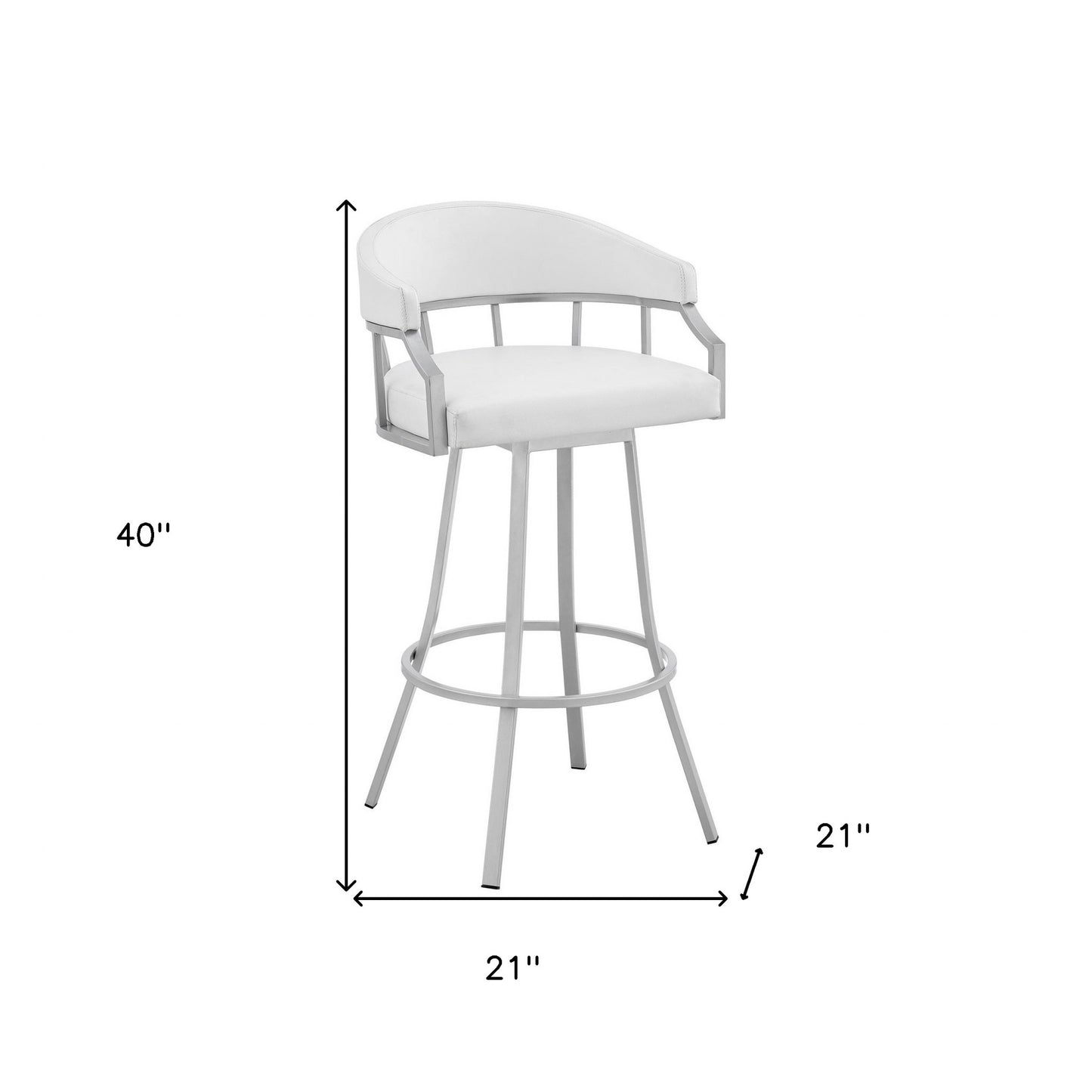 40" White Faux Leather And Iron Swivel Low Back Bar Height Chair