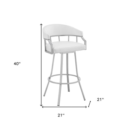 40" White Faux Leather And Iron Swivel Low Back Bar Height Chair