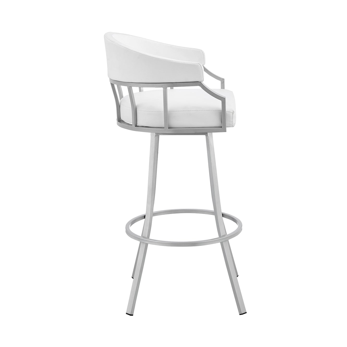40" White Faux Leather And Iron Swivel Low Back Bar Height Chair