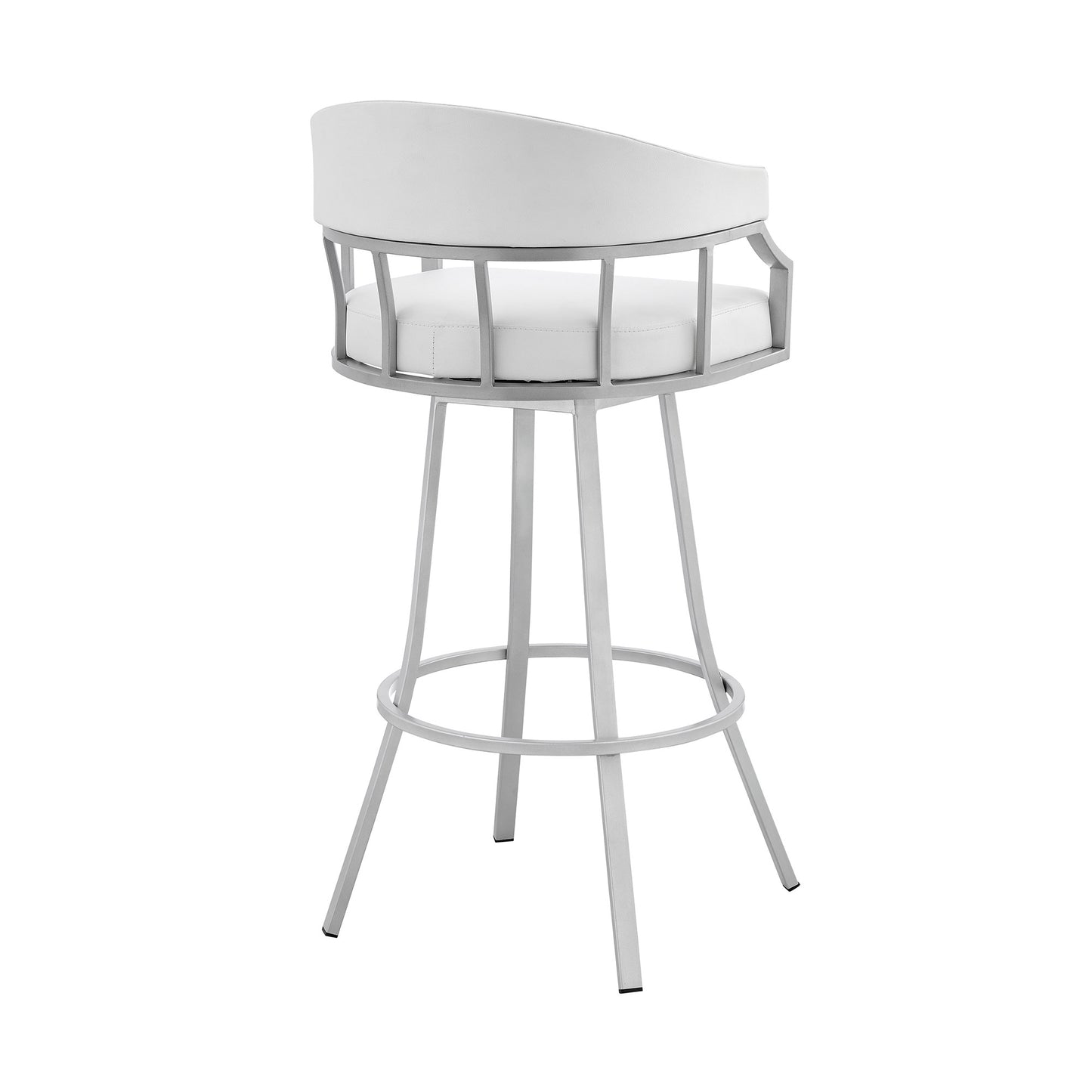 40" White Faux Leather And Iron Swivel Low Back Bar Height Chair