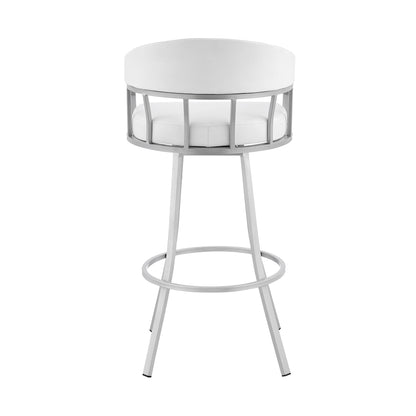 40" White Faux Leather And Iron Swivel Low Back Bar Height Chair