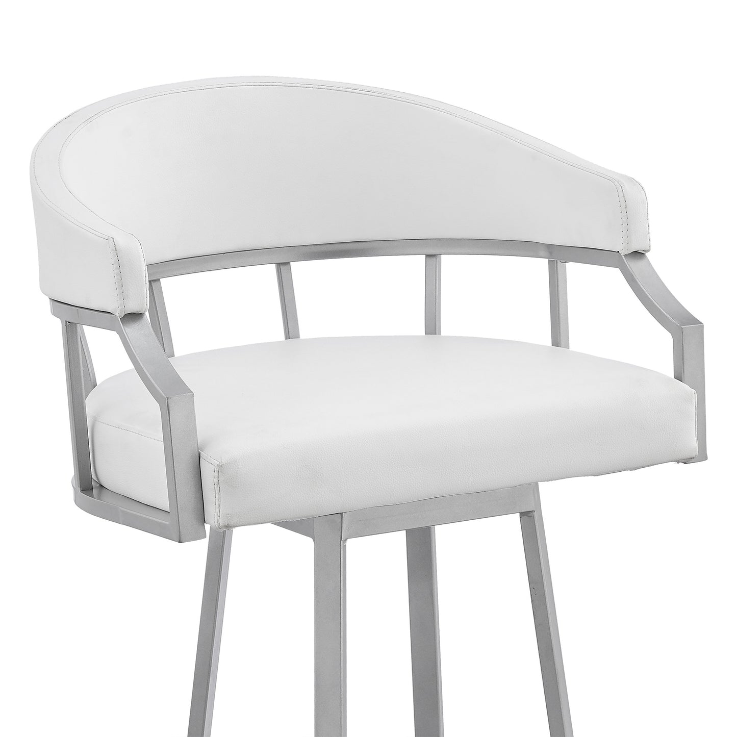 40" White Faux Leather And Iron Swivel Low Back Bar Height Chair