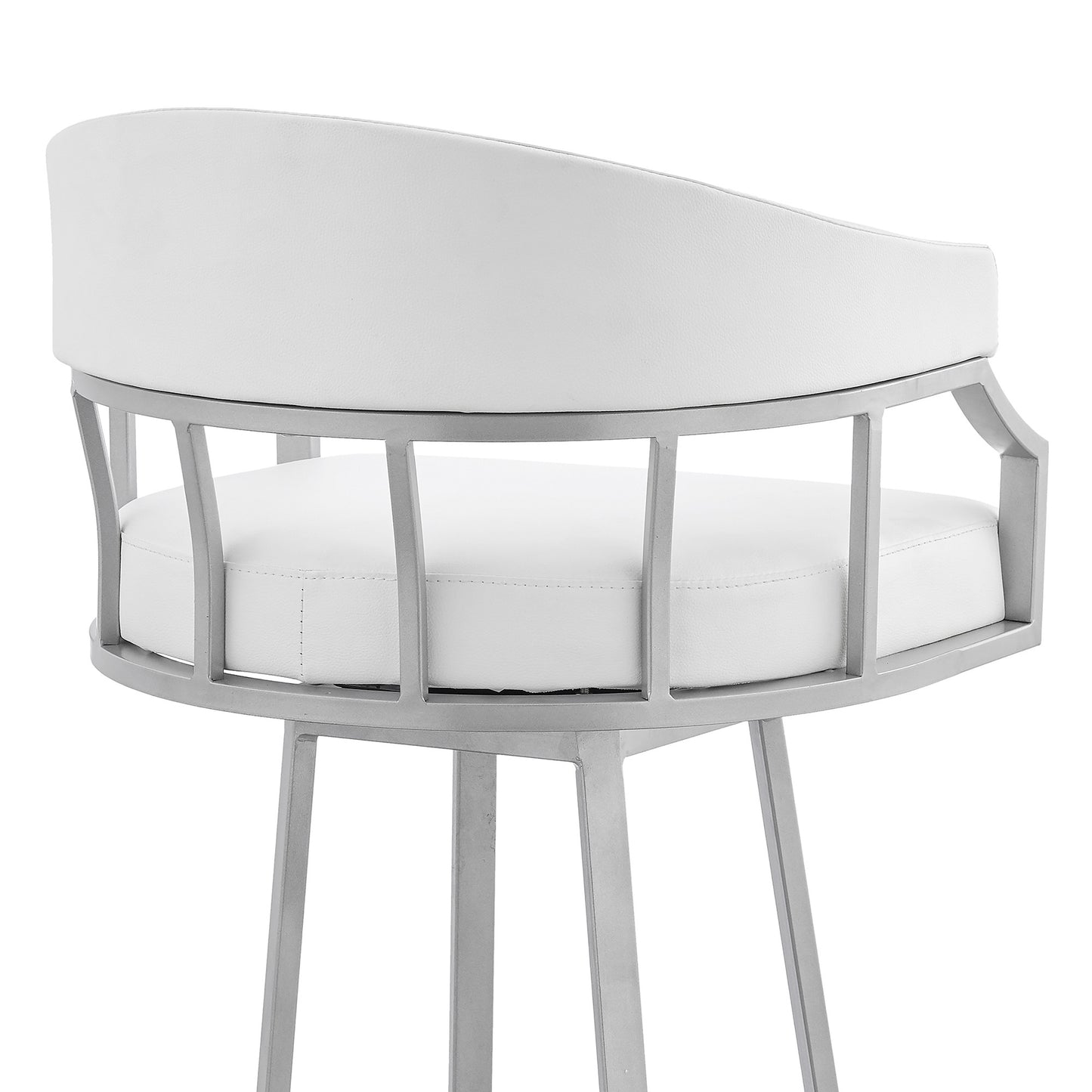 40" White Faux Leather And Iron Swivel Low Back Bar Height Chair