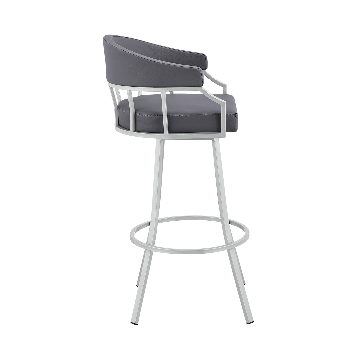 36" Slate Grey Faux Leather And Iron Swivel Low Back Counter Height Bar Chair