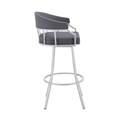 36" Slate Grey Faux Leather And Iron Swivel Low Back Counter Height Bar Chair