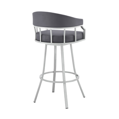 36" Slate Grey Faux Leather And Iron Swivel Low Back Counter Height Bar Chair