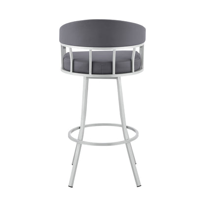 36" Slate Grey Faux Leather And Iron Swivel Low Back Counter Height Bar Chair