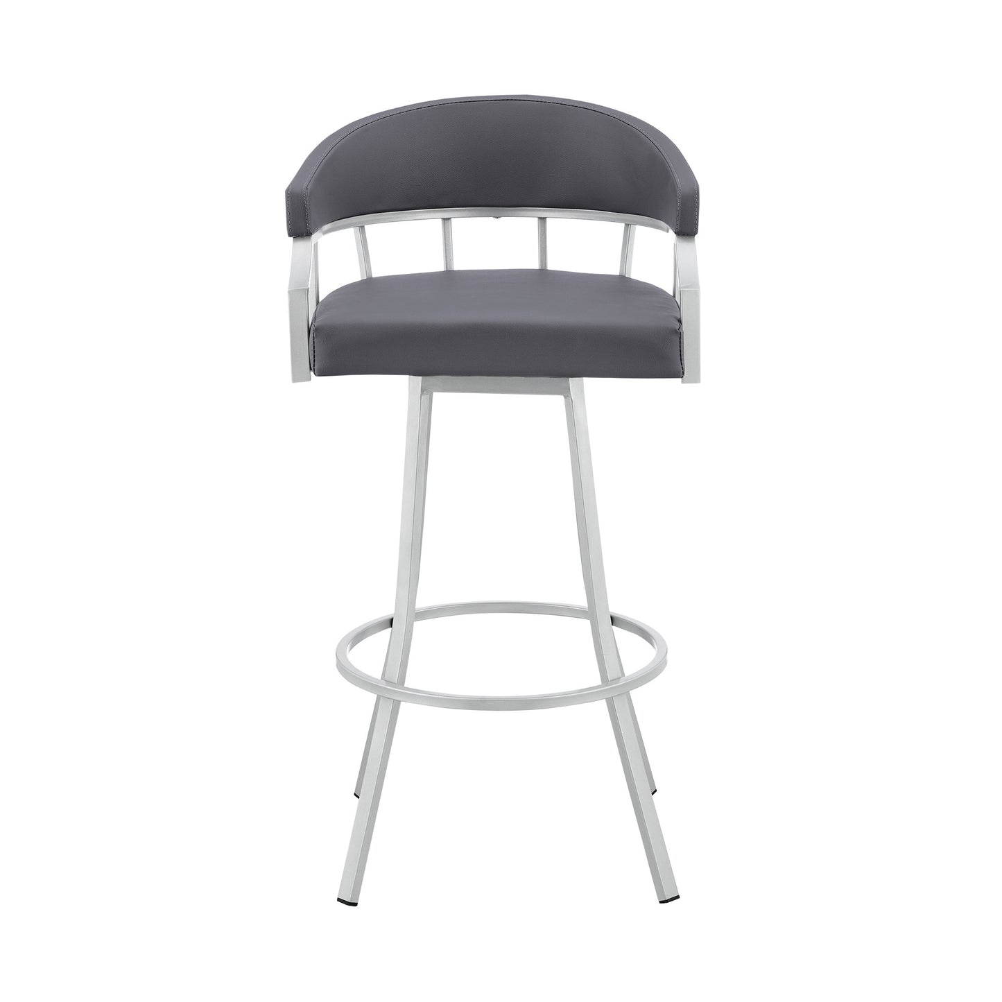 36" Slate Grey Faux Leather And Iron Swivel Low Back Counter Height Bar Chair
