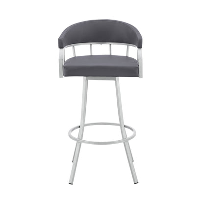 36" Slate Grey Faux Leather And Iron Swivel Low Back Counter Height Bar Chair