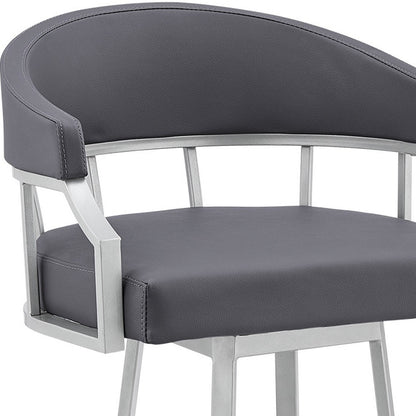 36" Slate Grey Faux Leather And Iron Swivel Low Back Counter Height Bar Chair