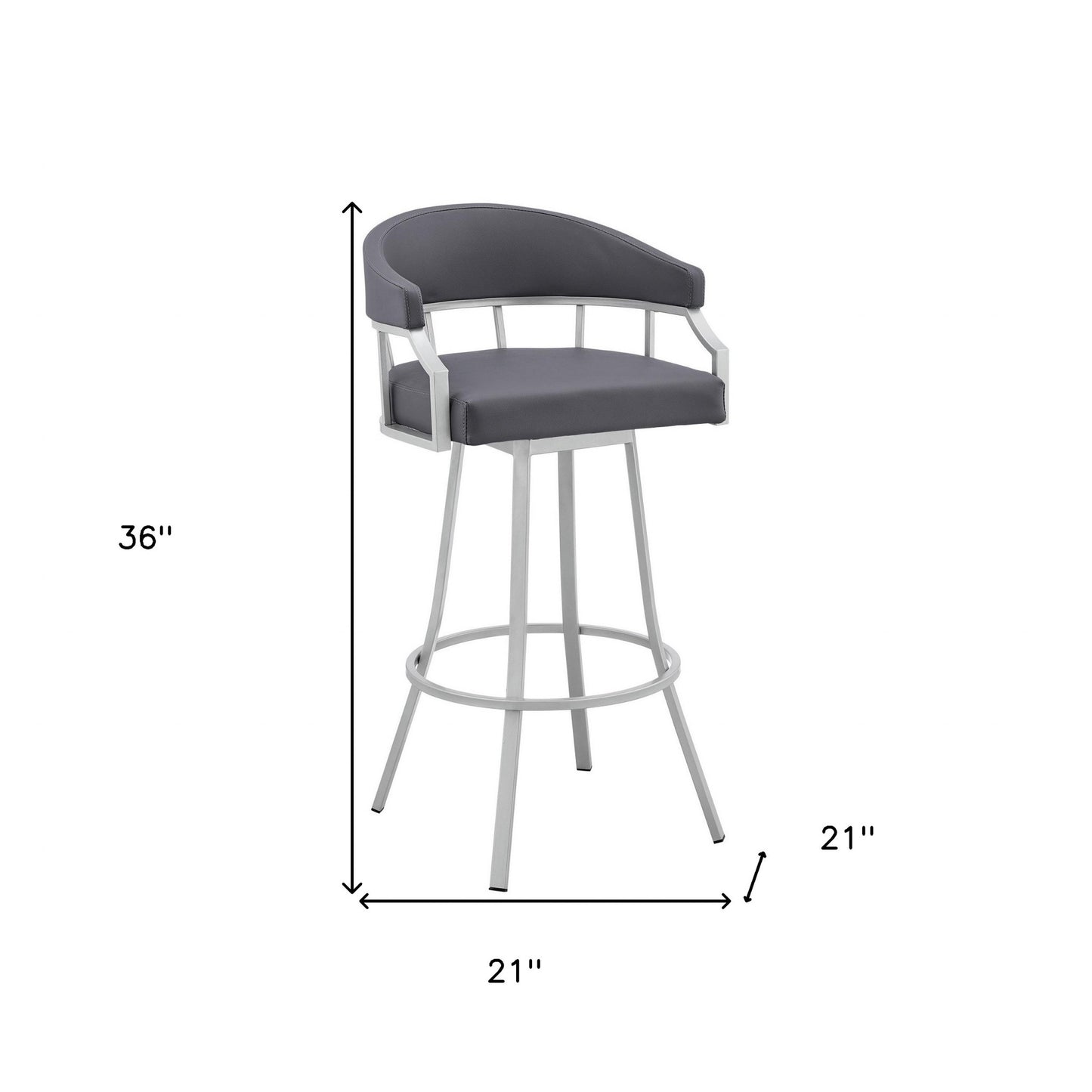 36" Slate Grey Faux Leather And Iron Swivel Low Back Counter Height Bar Chair