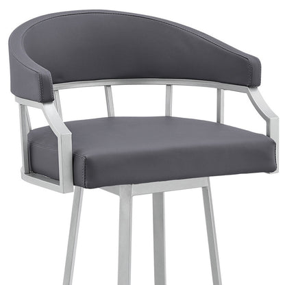 36" Slate Grey Faux Leather And Iron Swivel Low Back Counter Height Bar Chair
