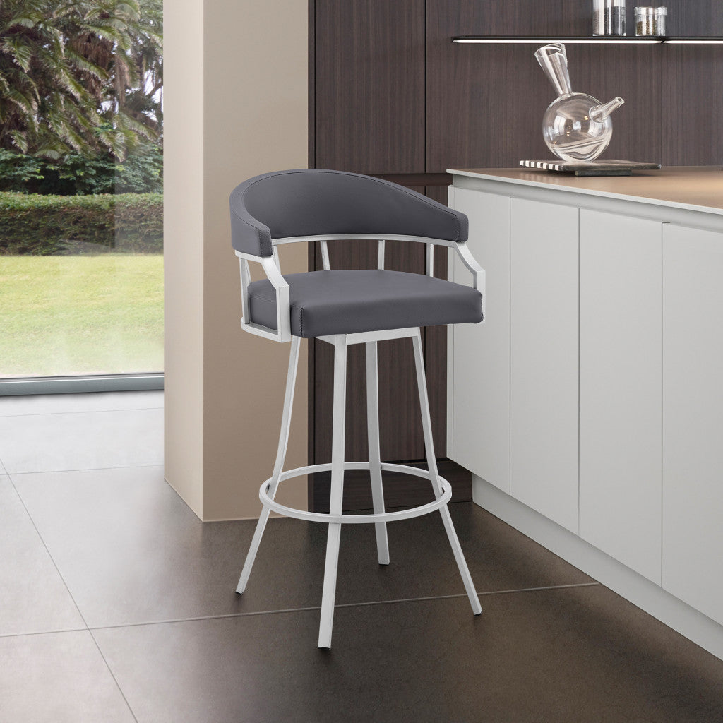 36" Slate Grey Faux Leather And Iron Swivel Low Back Counter Height Bar Chair