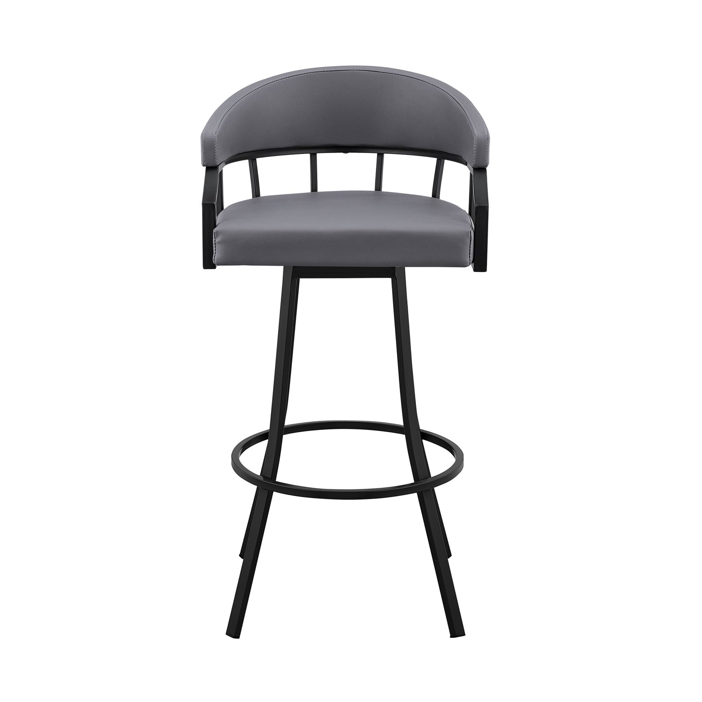 40" Slate Grey Faux Leather And Iron Swivel Low Back Bar Height Chair