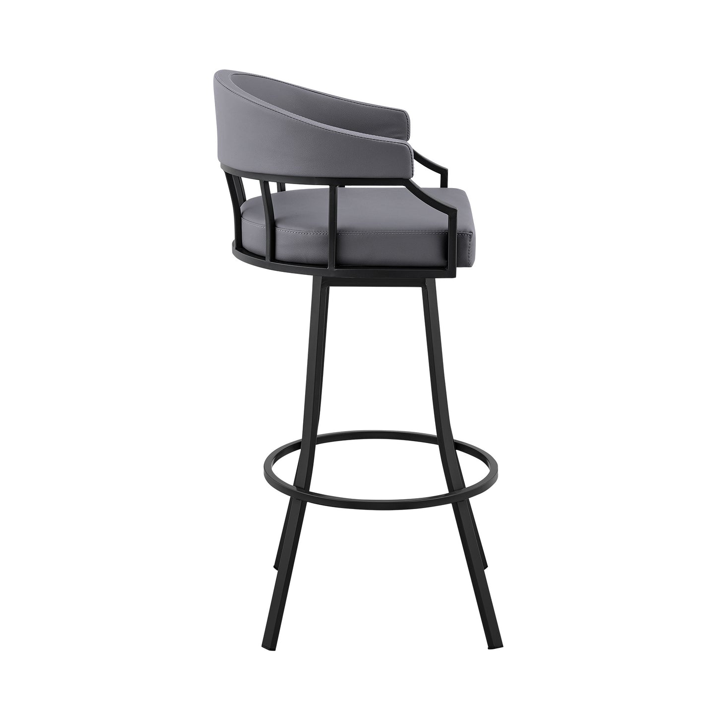 40" Slate Grey Faux Leather And Iron Swivel Low Back Bar Height Chair