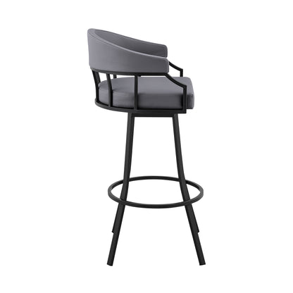 40" Slate Grey Faux Leather And Iron Swivel Low Back Bar Height Chair