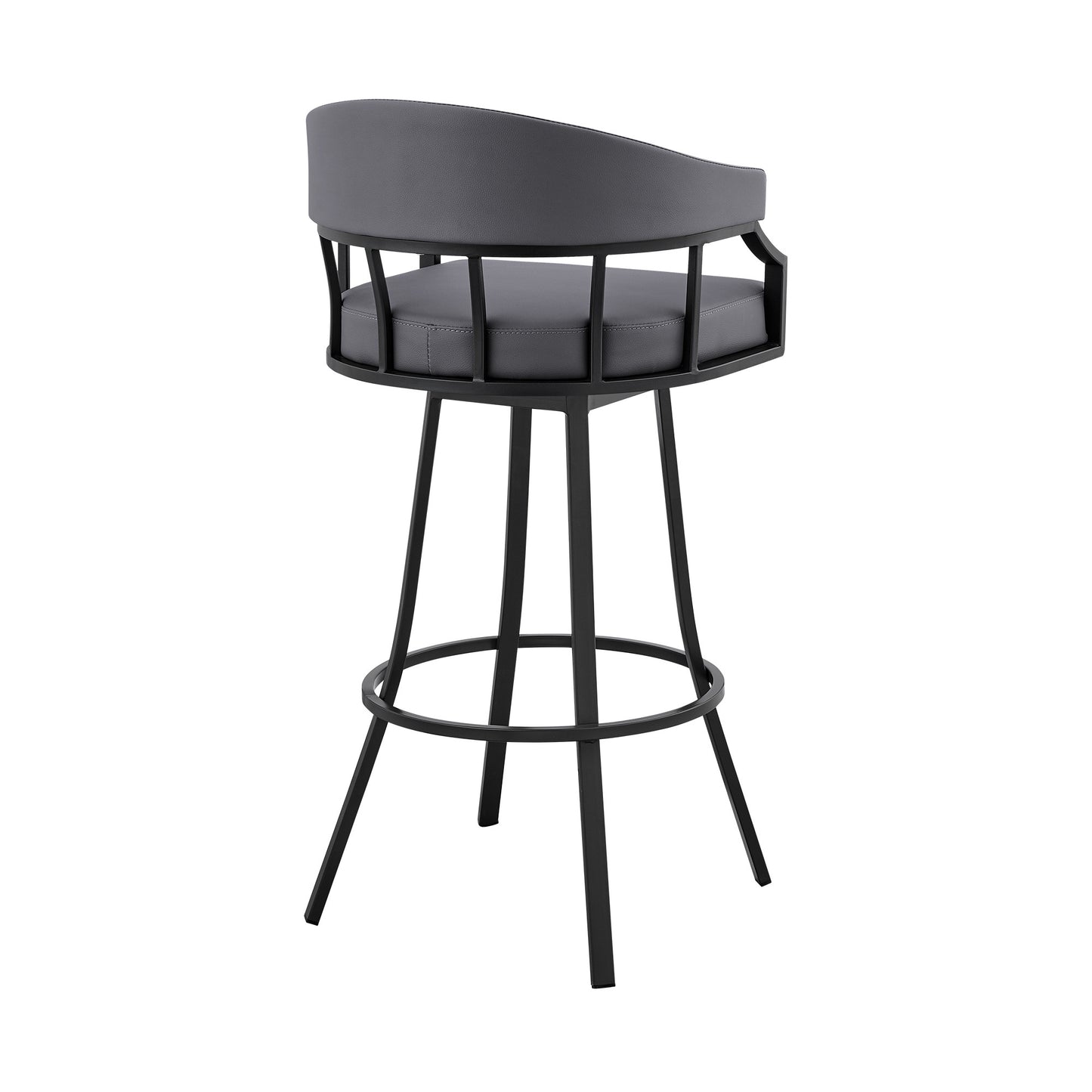 40" Slate Grey Faux Leather And Iron Swivel Low Back Bar Height Chair