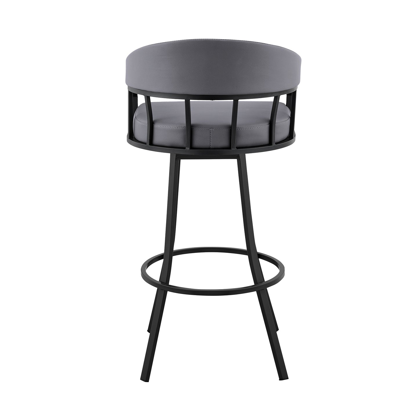 40" Slate Grey Faux Leather And Iron Swivel Low Back Bar Height Chair