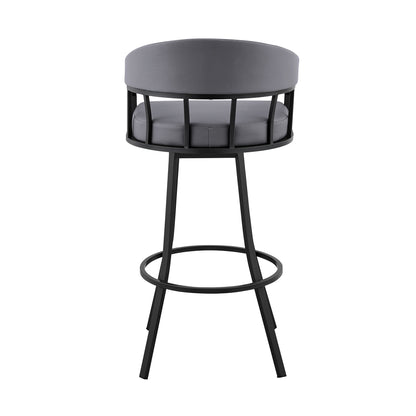 40" Slate Grey Faux Leather And Iron Swivel Low Back Bar Height Chair