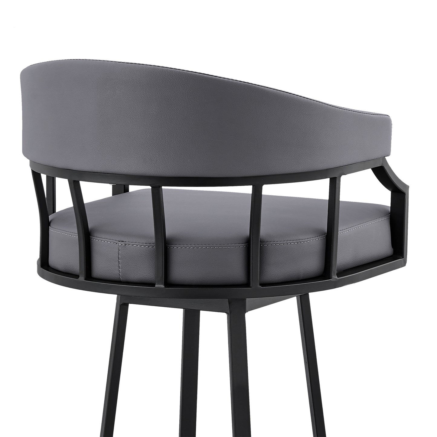 40" Slate Grey Faux Leather And Iron Swivel Low Back Bar Height Chair