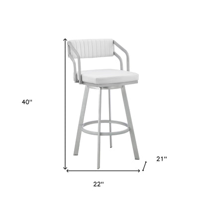 30" Timeless White Faux Leather Silver Finish Swivel Bar Stool