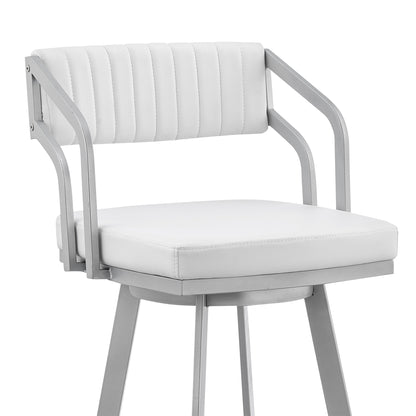 30" Timeless White Faux Leather Silver Finish Swivel Bar Stool