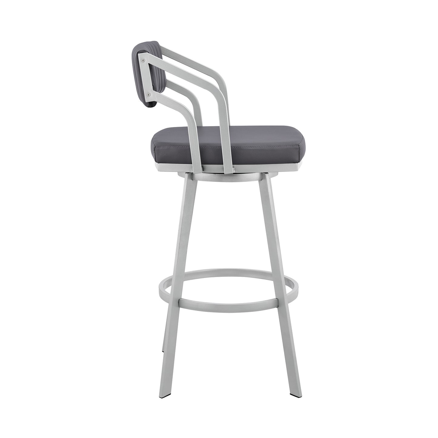 26" Timeless Slate Grey Faux Leather Silver Finish Swivel Bar Stool