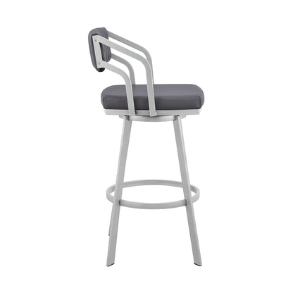 26" Timeless Slate Grey Faux Leather Silver Finish Swivel Bar Stool