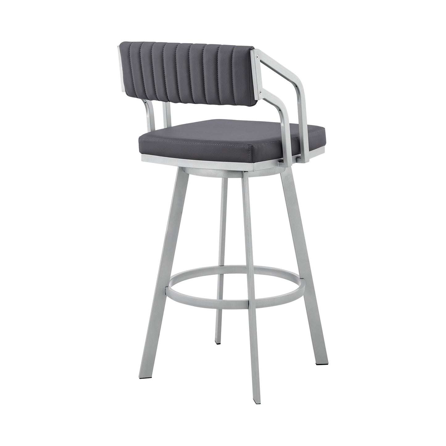 26" Timeless Slate Grey Faux Leather Silver Finish Swivel Bar Stool