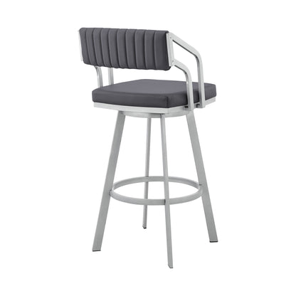 26" Timeless Slate Grey Faux Leather Silver Finish Swivel Bar Stool