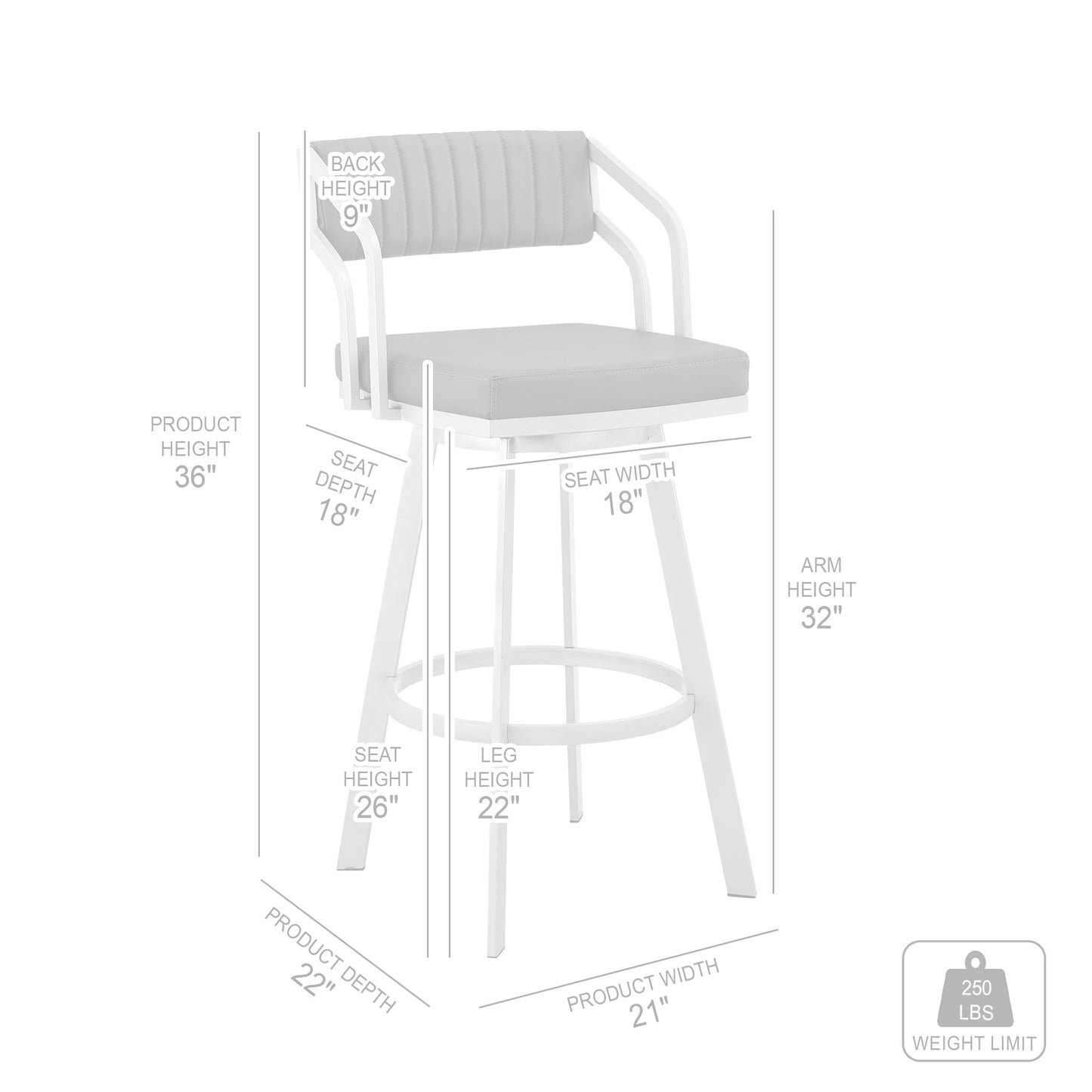 26" Timeless Slate Grey Faux Leather Silver Finish Swivel Bar Stool