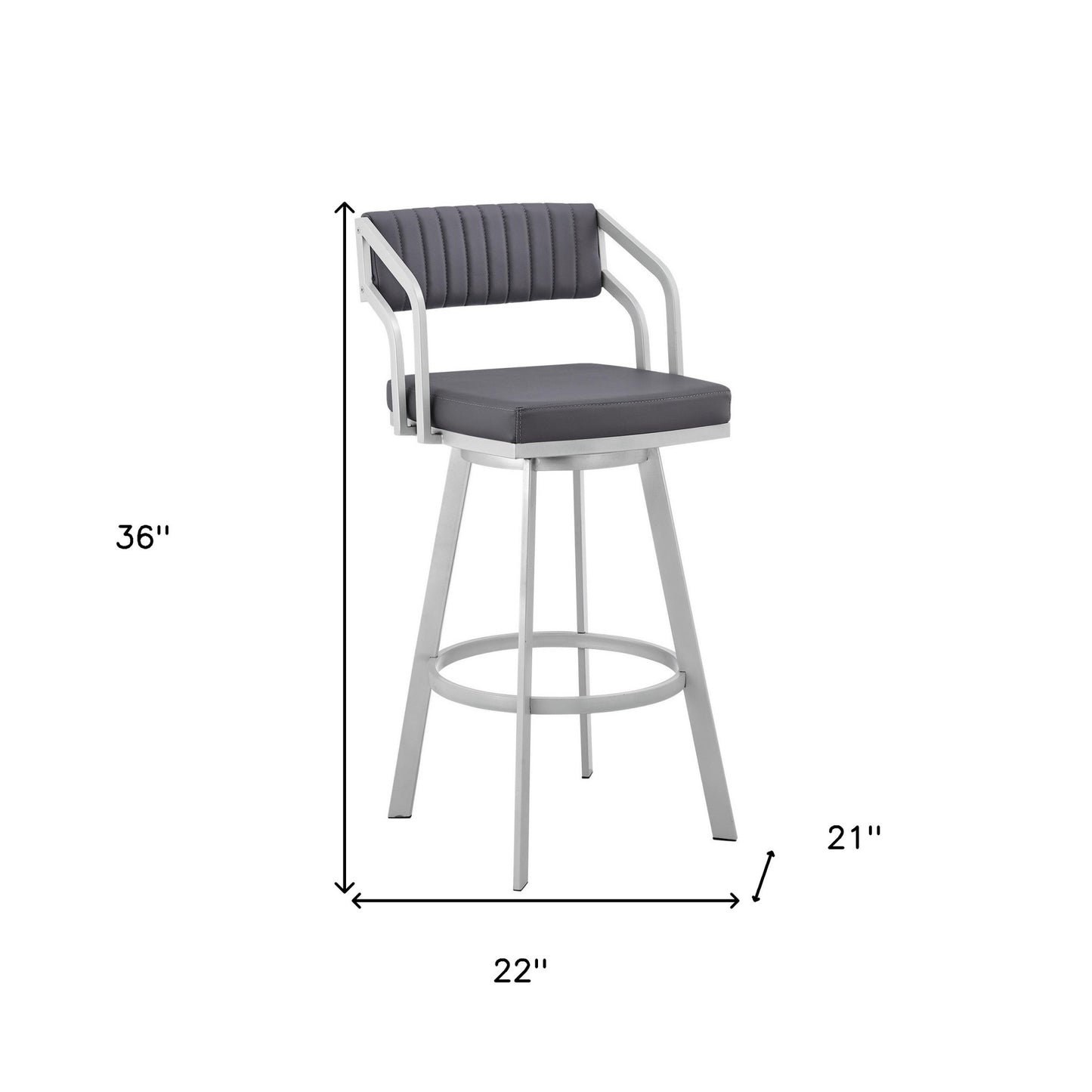 26" Timeless Slate Grey Faux Leather Silver Finish Swivel Bar Stool