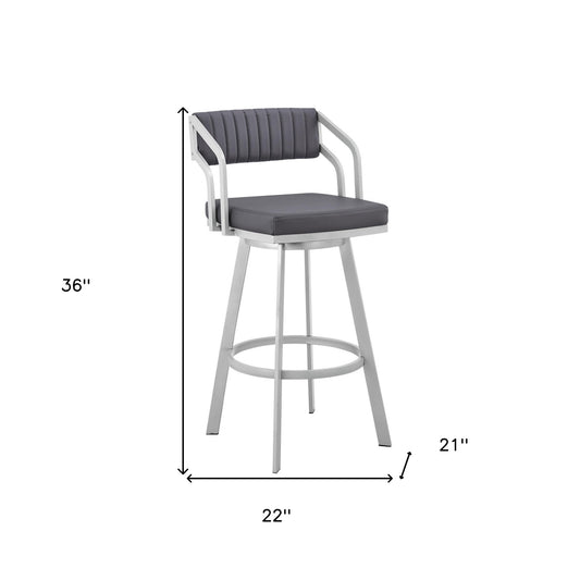 26" Timeless Slate Grey Faux Leather Silver Finish Swivel Bar Stool
