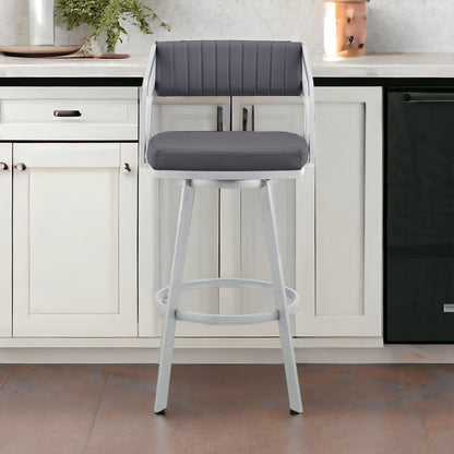 26" Timeless Slate Grey Faux Leather Silver Finish Swivel Bar Stool