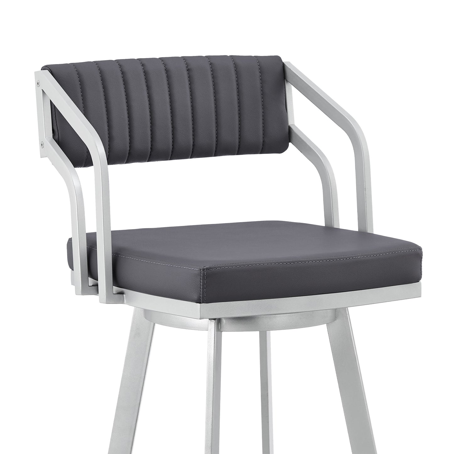 30" Timeless Slate Grey Faux Leather Silver Finish Swivel Bar Stool