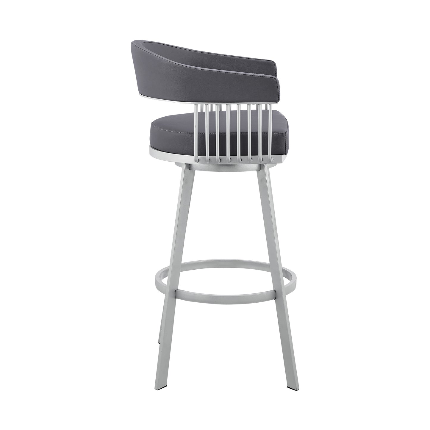 30" Mod Slate Grey Faux Leather Silver Finish Swivel Bar Stool