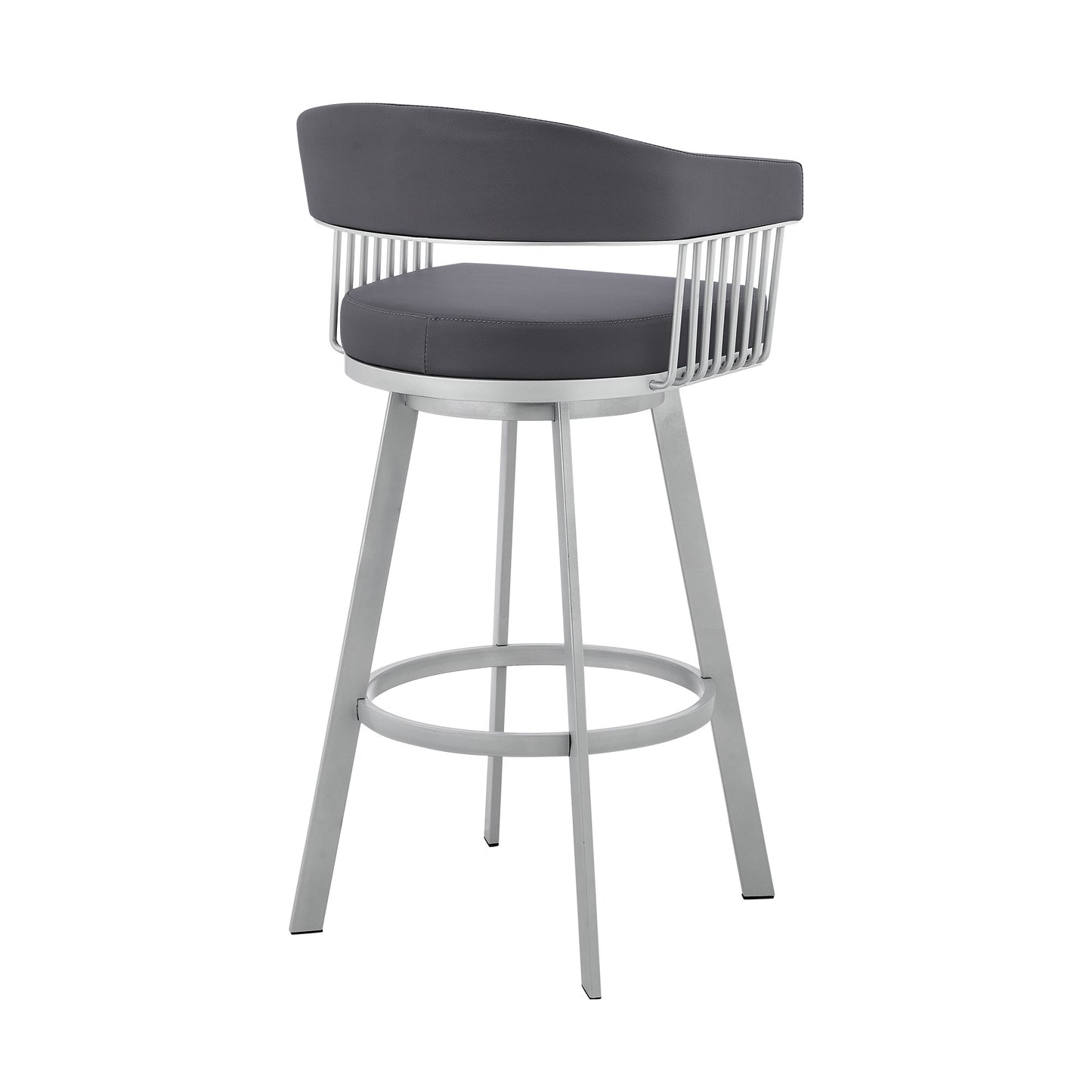 30" Mod Slate Grey Faux Leather Silver Finish Swivel Bar Stool