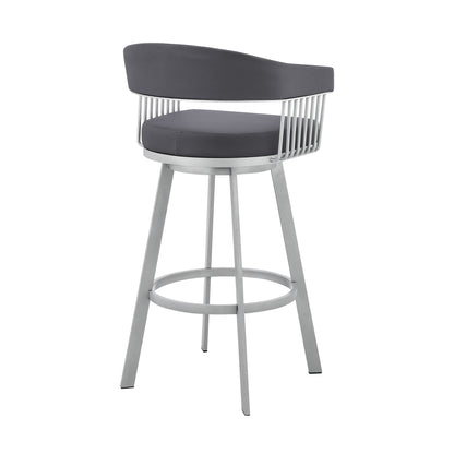 30" Mod Slate Grey Faux Leather Silver Finish Swivel Bar Stool