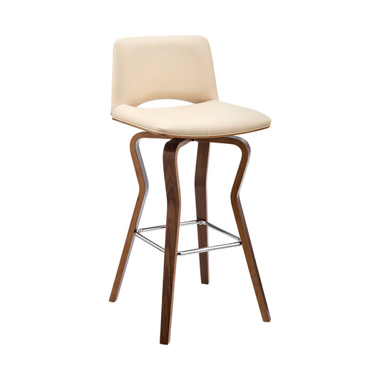 36" Cream Faux Leather And Manufactured Wood Swivel Low Back Counter Height Bar Chair