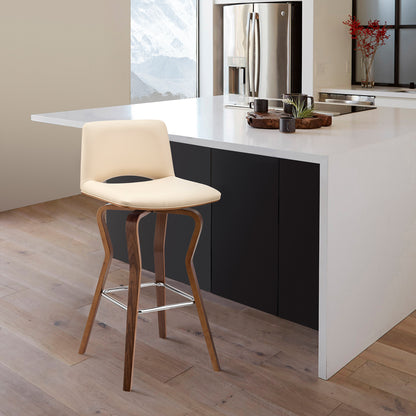 36" Cream Faux Leather And Manufactured Wood Swivel Low Back Counter Height Bar Chair