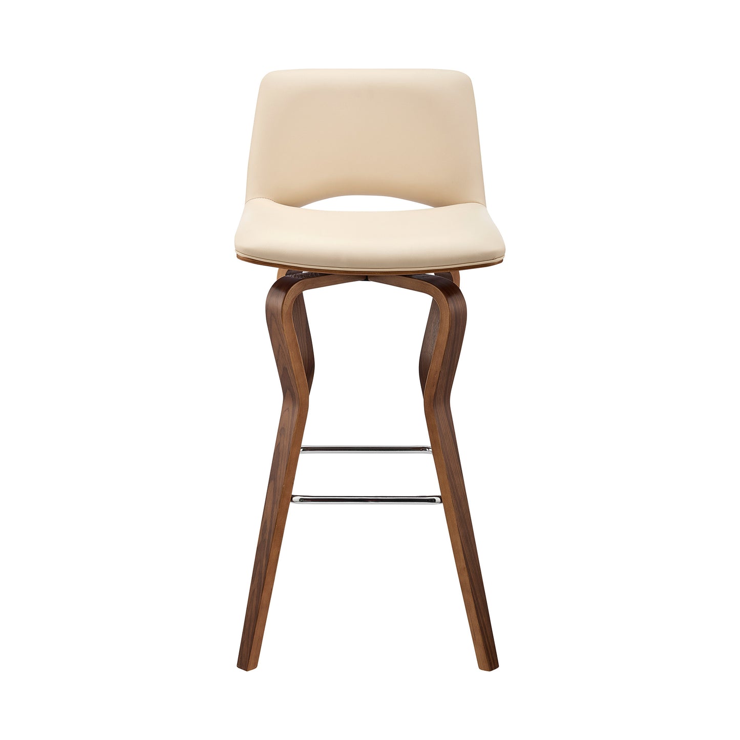 36" Cream Faux Leather And Manufactured Wood Swivel Low Back Counter Height Bar Chair