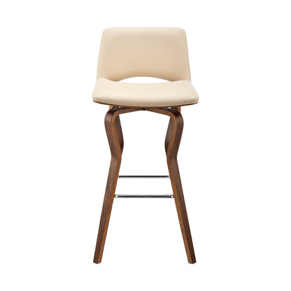 36" Cream Faux Leather And Manufactured Wood Swivel Low Back Counter Height Bar Chair