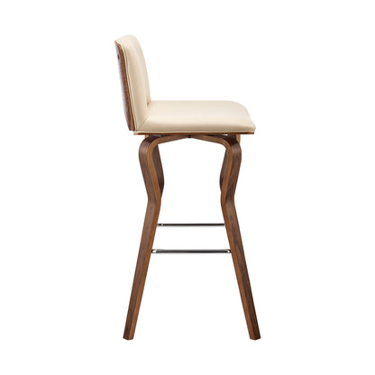 36" Cream Faux Leather And Manufactured Wood Swivel Low Back Counter Height Bar Chair