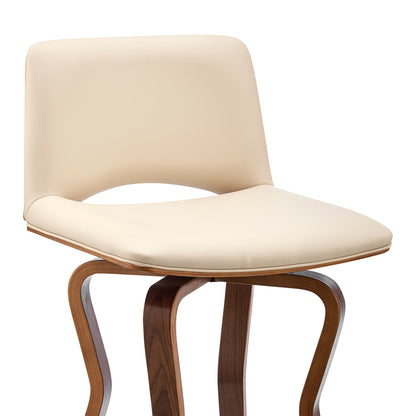 36" Cream Faux Leather And Manufactured Wood Swivel Low Back Counter Height Bar Chair