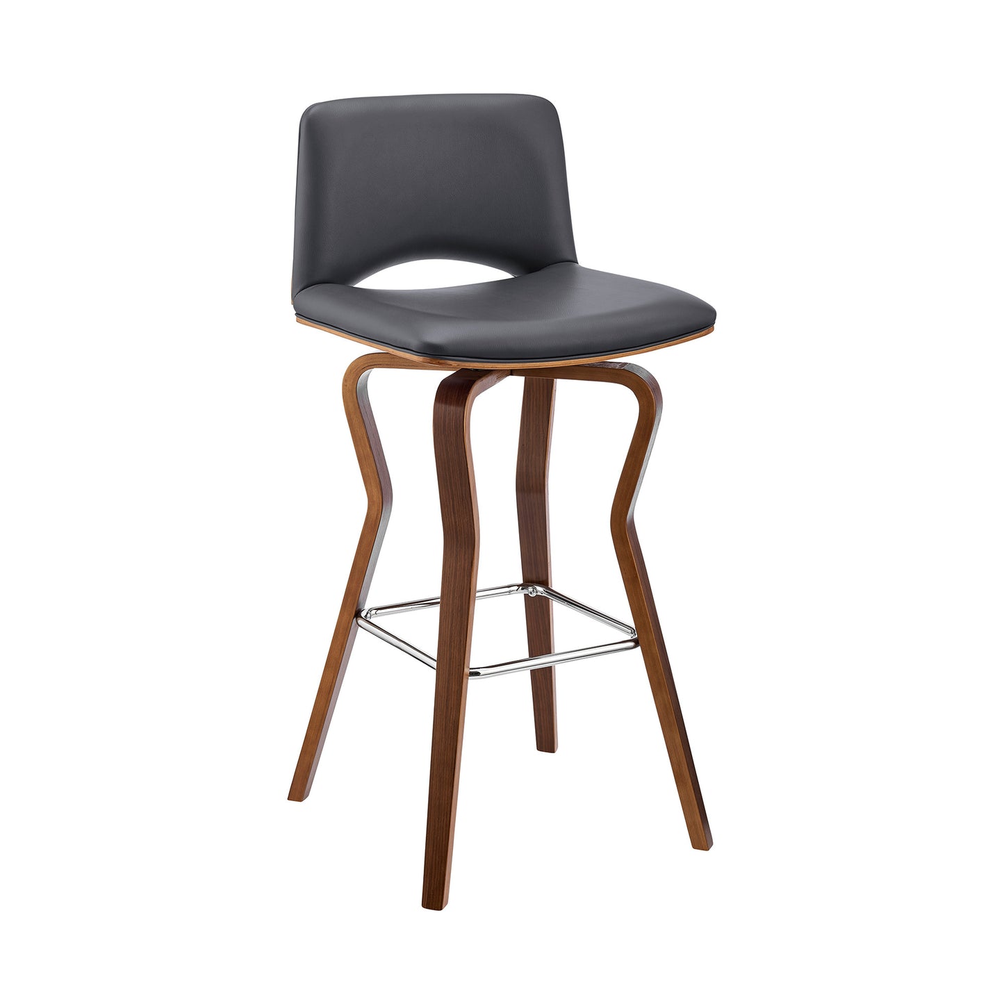 36" Gray Faux Leather And Manufactured Wood Swivel Low Back Counter Height Bar Chair