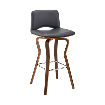 36" Gray Faux Leather And Manufactured Wood Swivel Low Back Counter Height Bar Chair