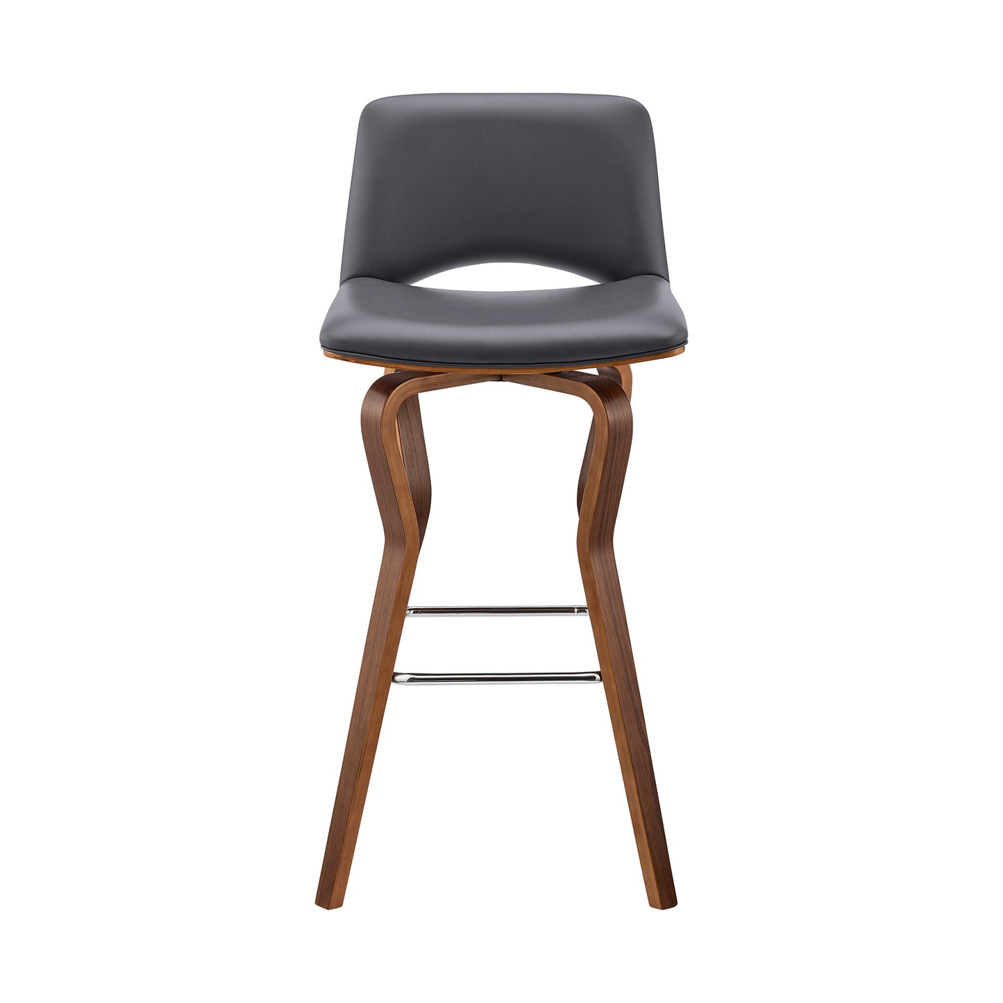 36" Gray Faux Leather And Manufactured Wood Swivel Low Back Counter Height Bar Chair