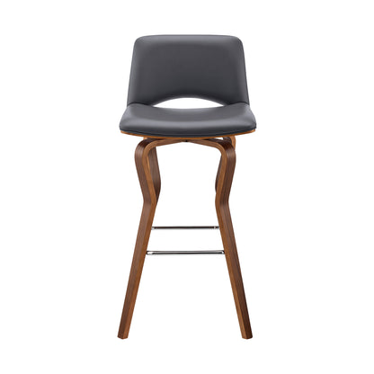 36" Gray Faux Leather And Manufactured Wood Swivel Low Back Counter Height Bar Chair